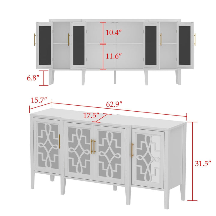 63''Sideboard Lacquer Accent Cabinet Buffet with 4 Acrylic Glass Doors 62.9" - Diamond Home USA