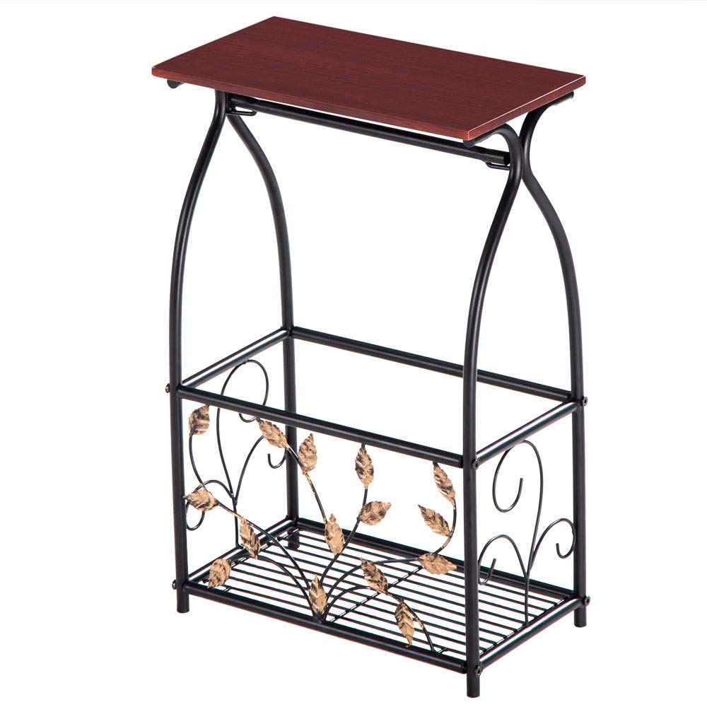 Side Snack Table with Storage Basket at The Bottomend Brown Classic MD Cherry