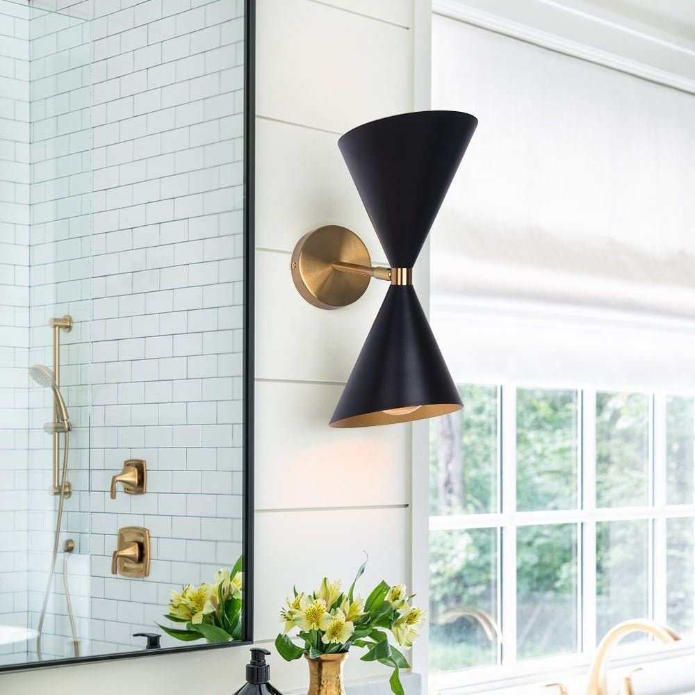 2-light Black Gold Up Down Cone Wall Sconce Mid-century Modern Contemporary
