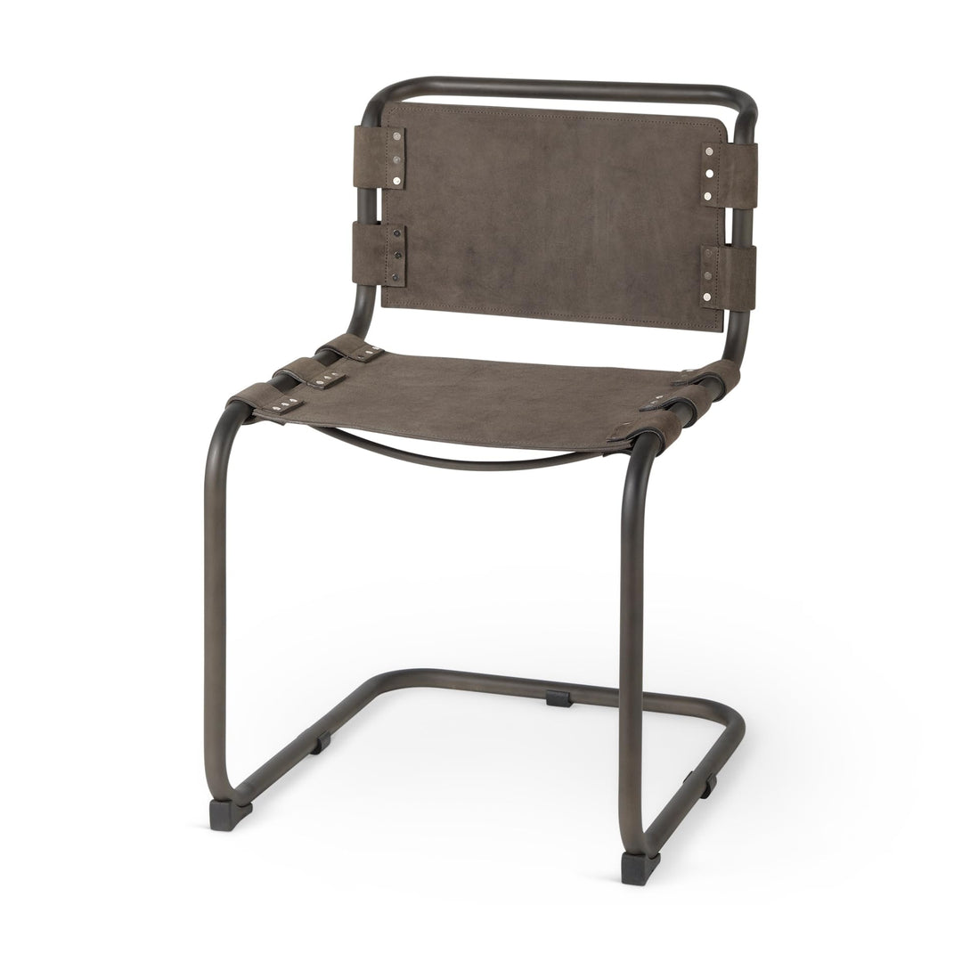Brown/Grey Suede W/Gunmetal Iron Frame Dining Chair 20.5" w X 24" d 33" h