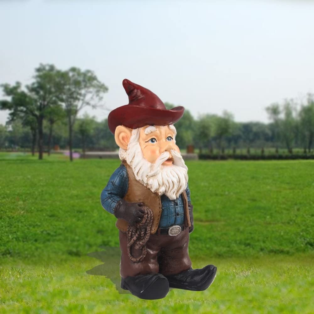 Gnome Cowboy Ultra Realistic Garden Statue Multi Color Polyresin - Diamond Home USA