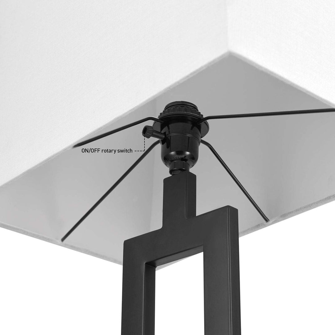 58" Matte Black Floor Lamp with White Linen Shade Modern Contemporary - Diamond Home USA