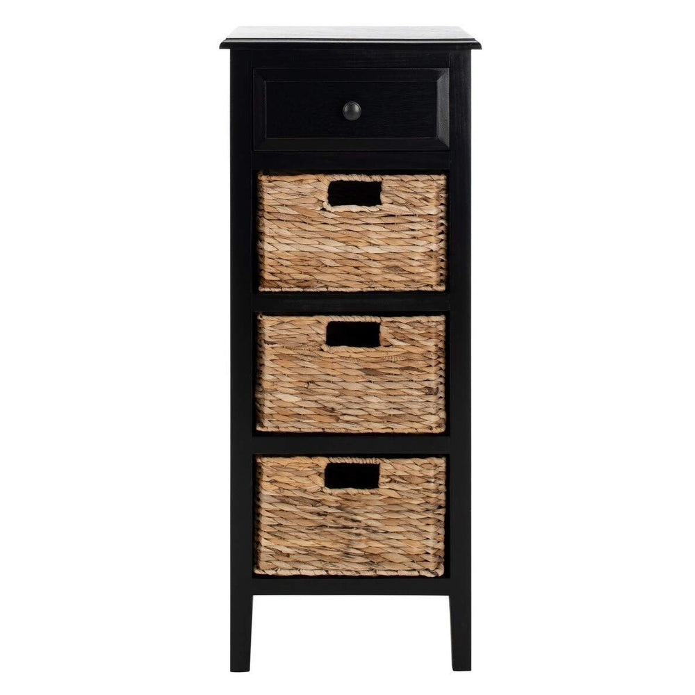 Distressed Black 4-Drawer Storage Side Table Farmhouse Rectangle Pine Wood - Diamond Home USA