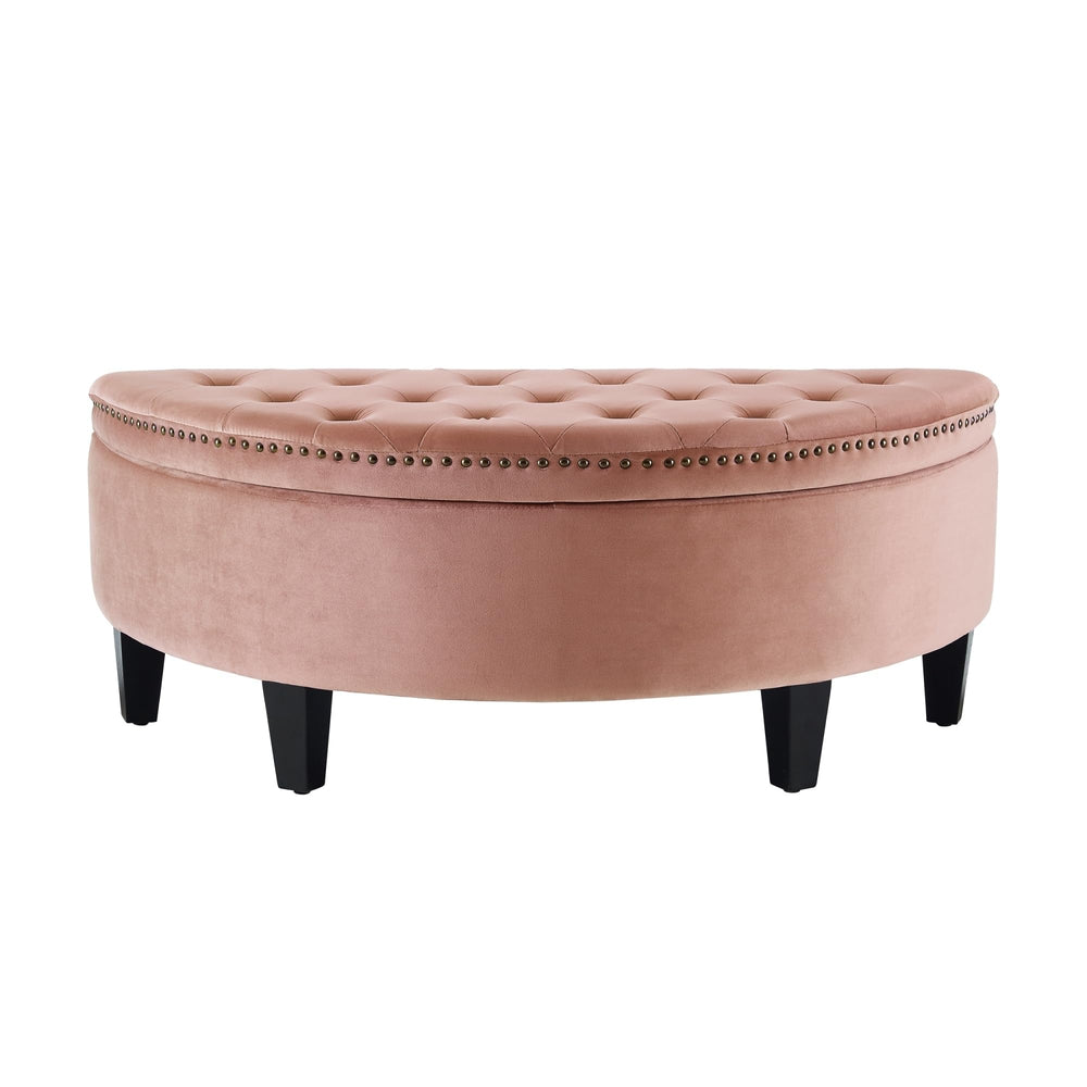 Inspired Home Sara Velvet Ottoman Gold Nailhead Trim Half Moon Storage Blush - Diamond Home USA