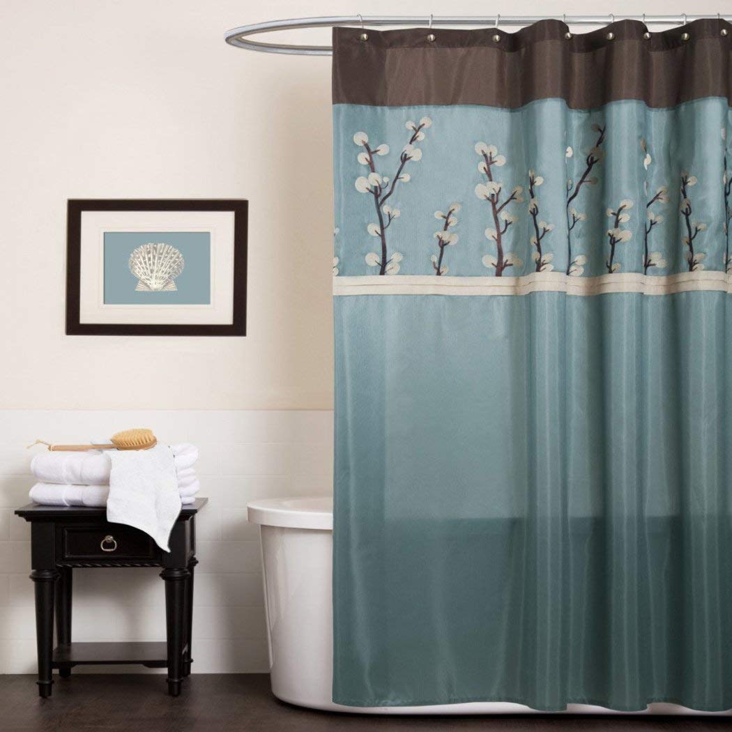 1 Piece Aqua Blue Brown Graphical Nature Themed Shower Curtain Polyester