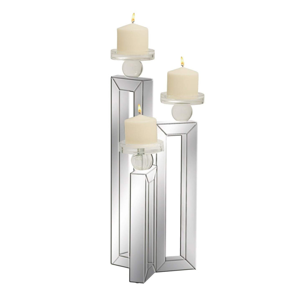 Modern Reflections Mirrored 3-Candle Holder 21-inches High X 7-inches Wide Clear - Diamond Home USA