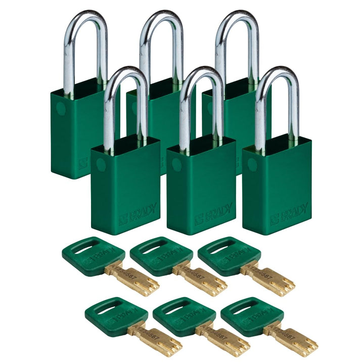 Brady SafeKey Lockout Padlock - Aluminum - Green - 1.5" Steel Shackle Vertical