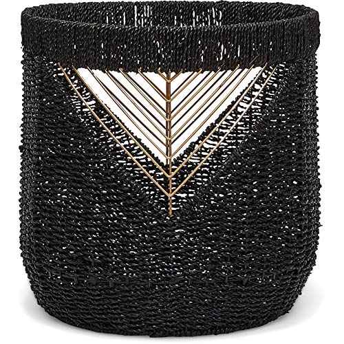 Adore Decor Ostara Seagrass Black & Gold Basket - Diamond Home USA
