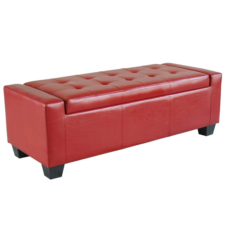 Red Faux Leather Storage Ottoman Bench Solid - Diamond Home USA