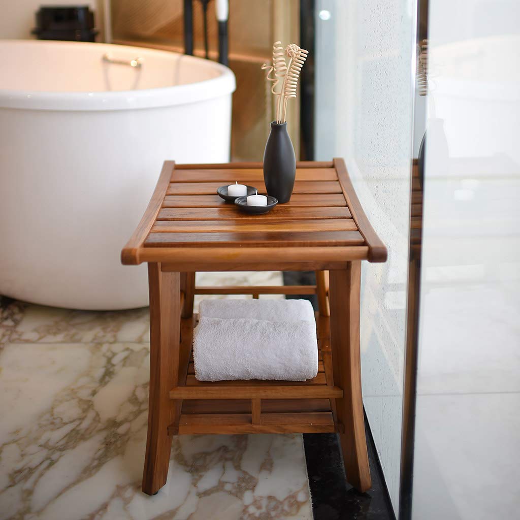 Cambridge Casual Teak Wood Estate Shelf Shower Bench/Natural Brown - Diamond Home USA