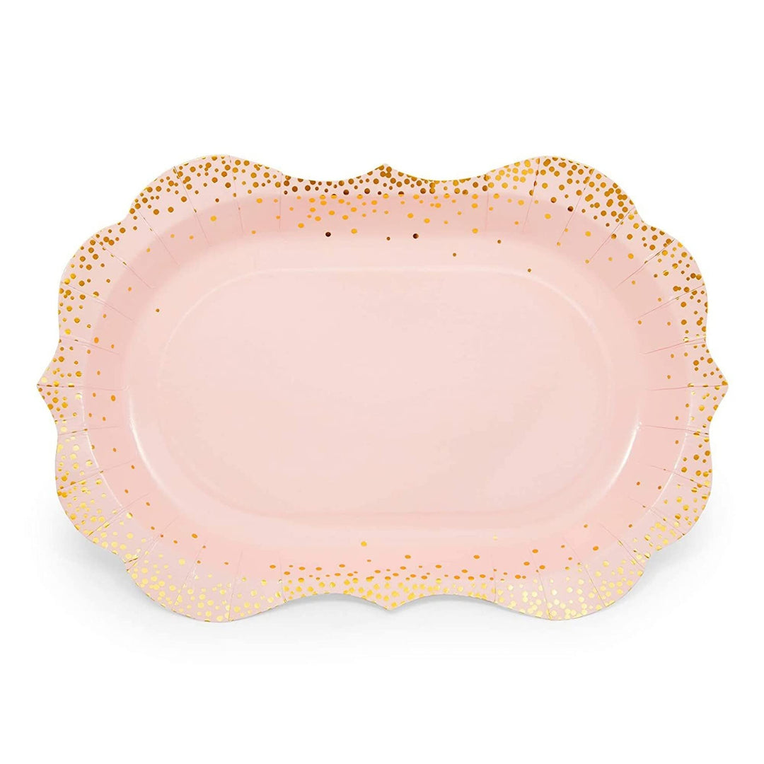 Pink Disposable Serving Trays Gold Foil Polka Dot Party Platters (9 X 13 In 24 - Diamond Home USA