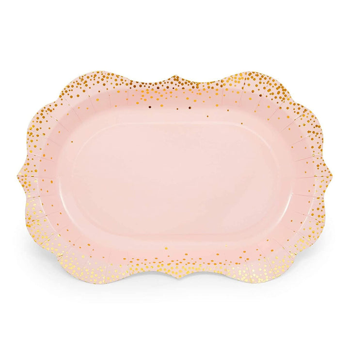 Pink Disposable Serving Trays Gold Foil Polka Dot Party Platters (9 X 13 In 24 - Diamond Home USA
