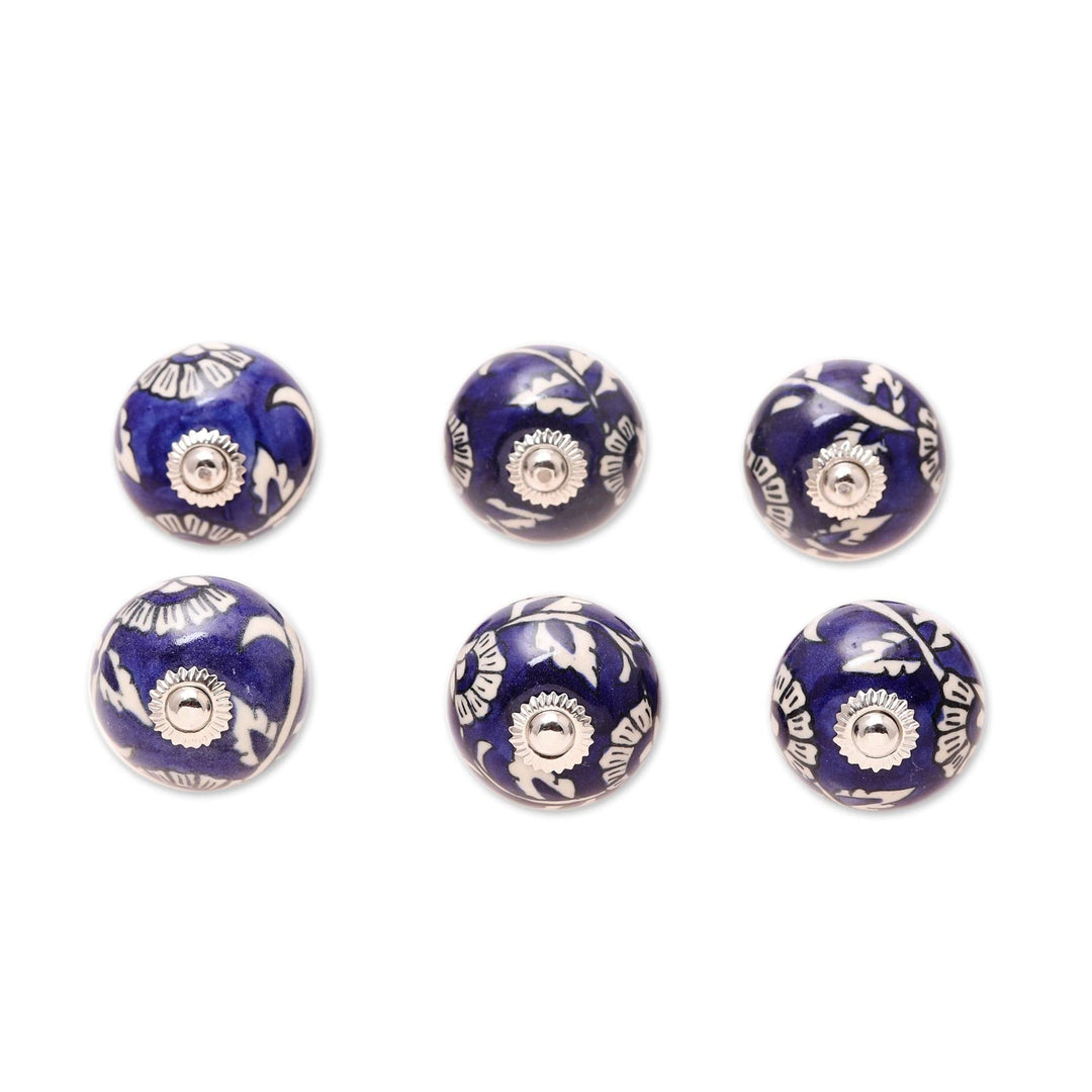 Handmade Blue Ceramic Knobs (Set of 6) Tuscan Marble