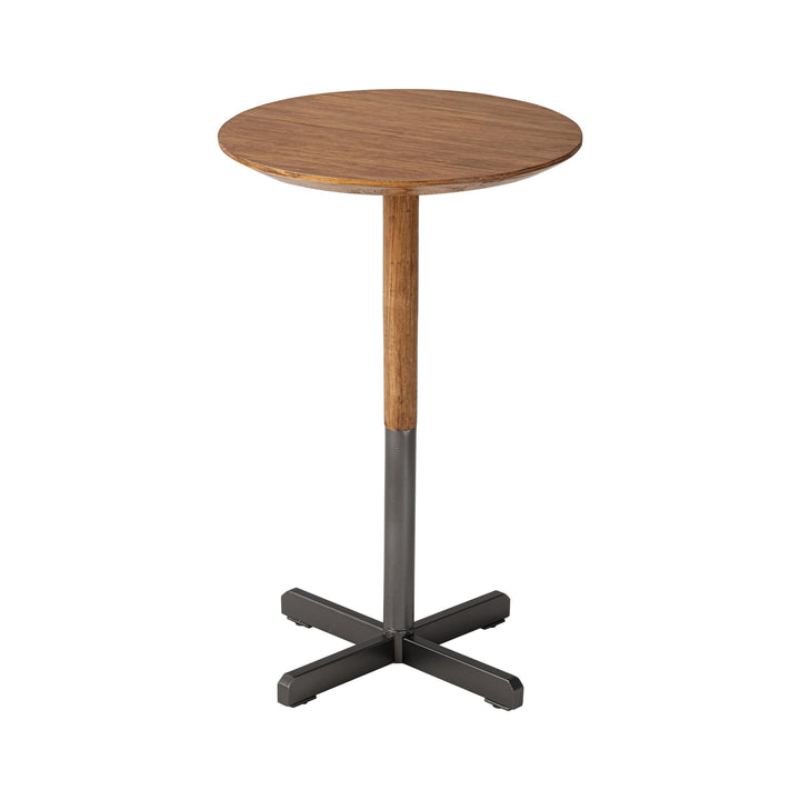 Small Pedestal End Table Modern Drink with Solid Fir Wood Top and Metal Base - Diamond Home USA