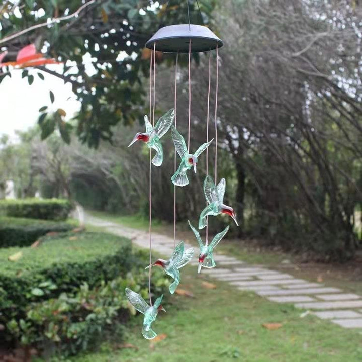 Led Hanging Solar Hummingbird Wind Chime Color Changing Black - Diamond Home USA