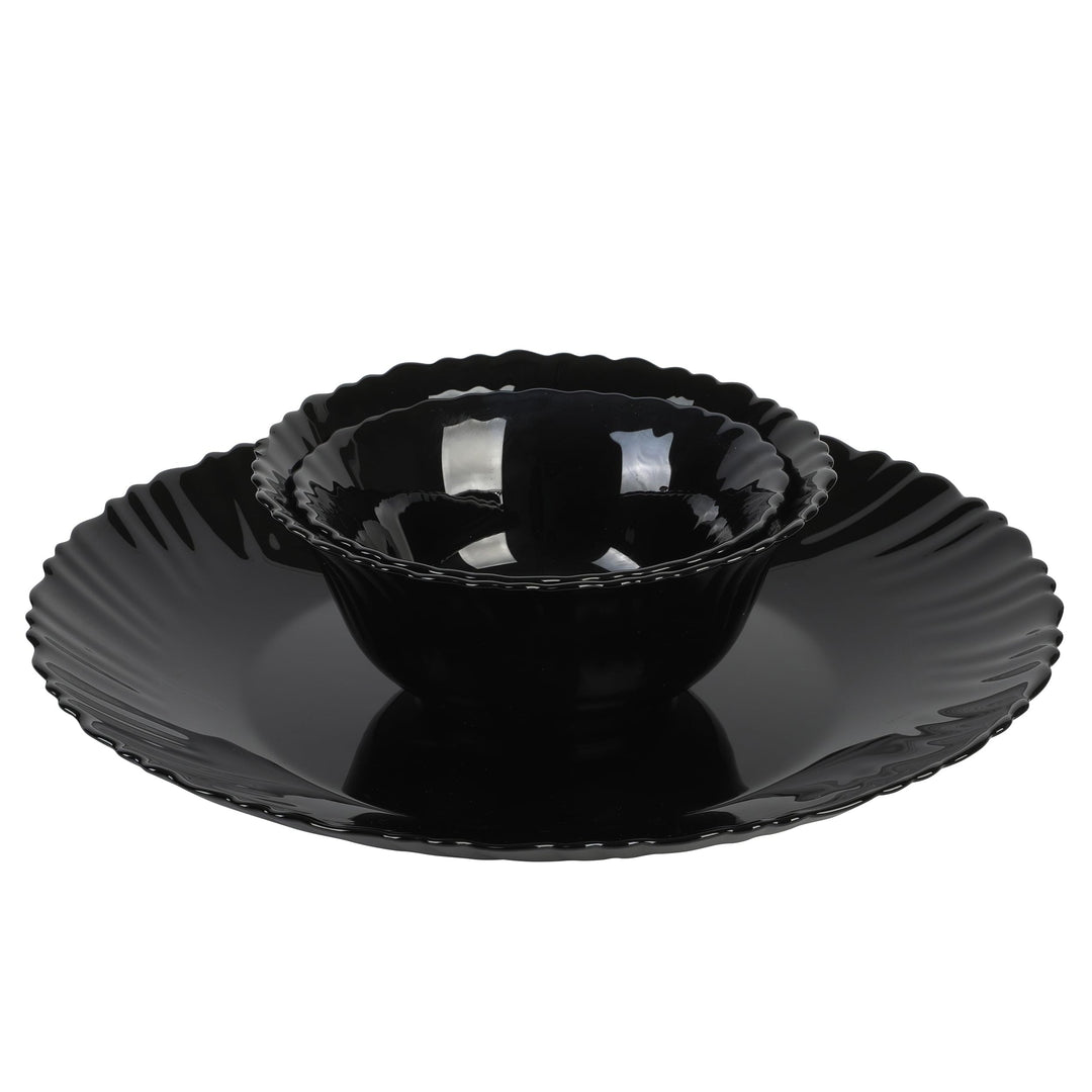 12 Piece Glass Dinnerware Set Black Textured Modern Contemporary Round - Diamond Home USA