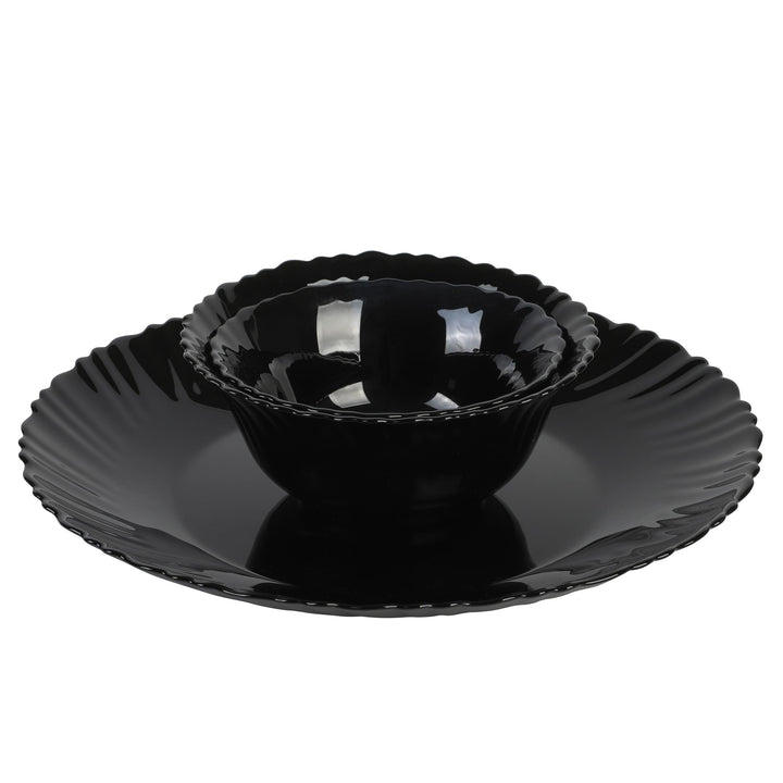 12 Piece Glass Dinnerware Set Black Textured Modern Contemporary Round - Diamond Home USA