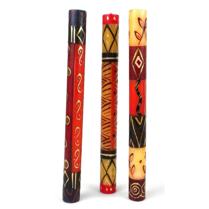 Handmade Taper Candles with Design Set of 3 (South Africa) Orange Bohemian