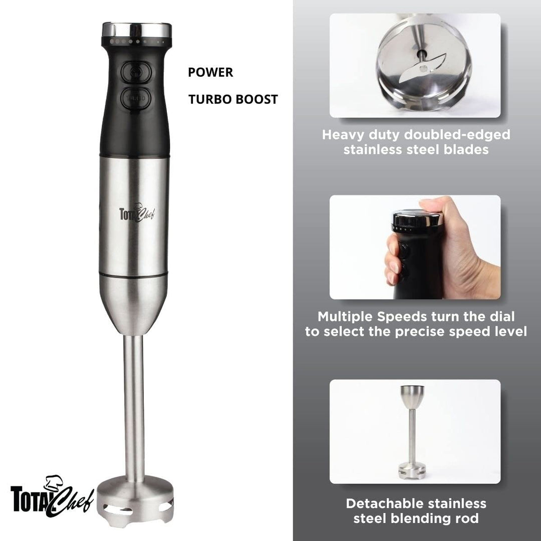 Total Chef Variable Speed Hand Blender With Turbo Boost Watt Grey Plastic - Diamond Home USA
