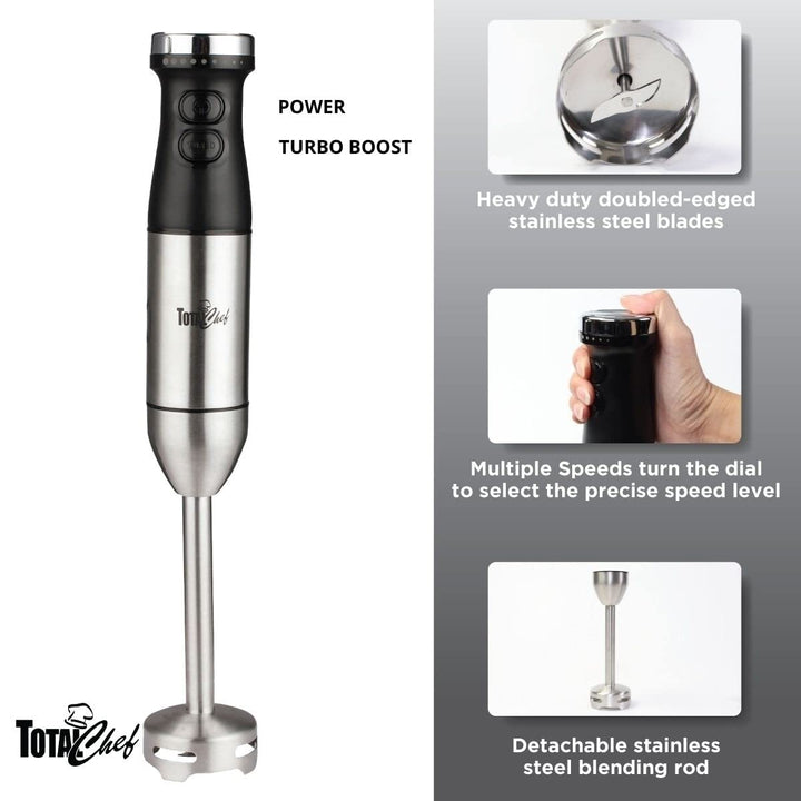 Total Chef Variable Speed Hand Blender With Turbo Boost Watt Grey Plastic - Diamond Home USA