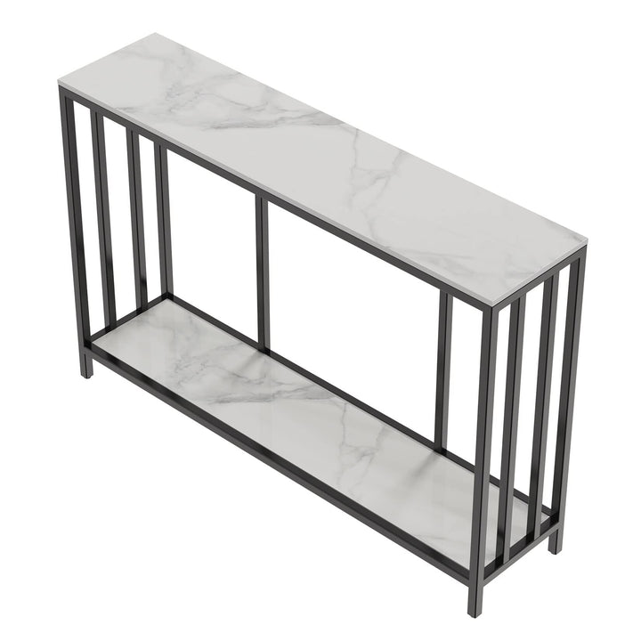 Marble Console Table 2 Tier with Metal Frame Sofa Storage 47.2x11.8x30.7 Inch - Diamond Home USA