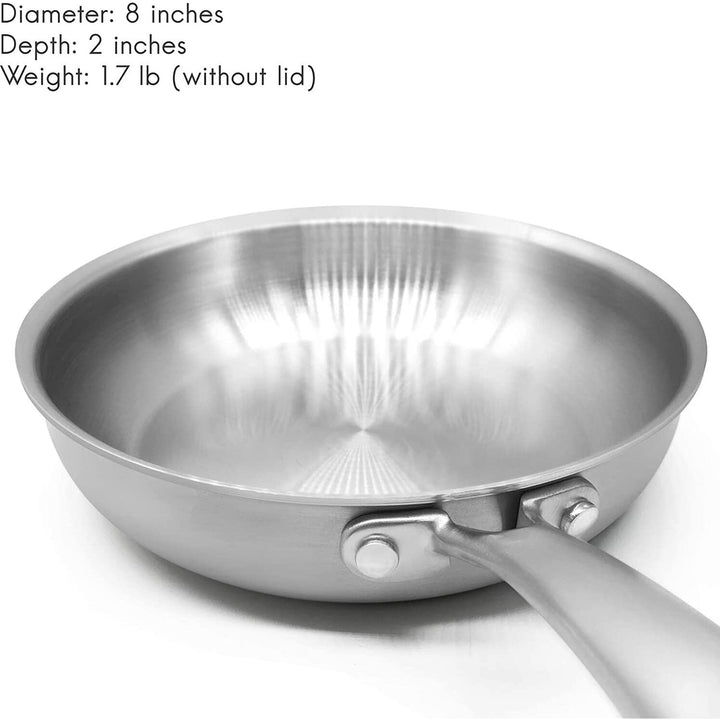 8-inch Fry Pan with Lid 3-ply Skillet 18/8 Stainless Steel Dishwasher Safe - Diamond Home USA