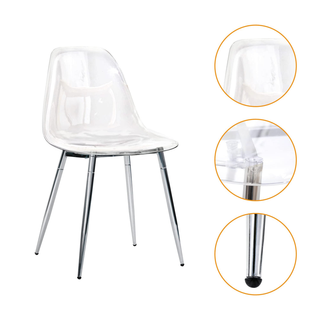 CangLong Kitchen Modern Dining Desk Side Chair with Metal Legs Set of 2 Clear - Diamond Home USA