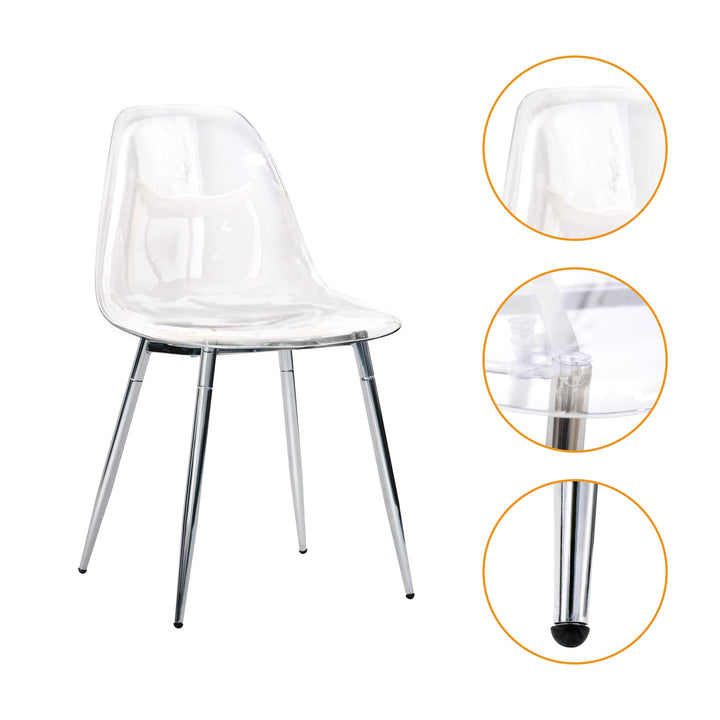 CangLong Kitchen Modern Dining Desk Side Chair with Metal Legs Set of 2 Clear - Diamond Home USA