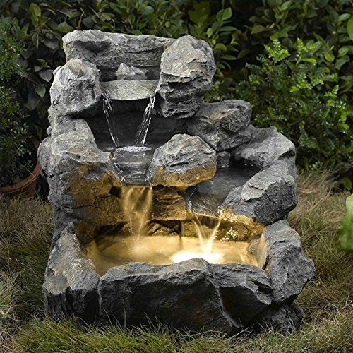 Jeco Rock Creek Cascading Outdoor Indoor Fountain with Illumination Beige 23"L x - Diamond Home USA
