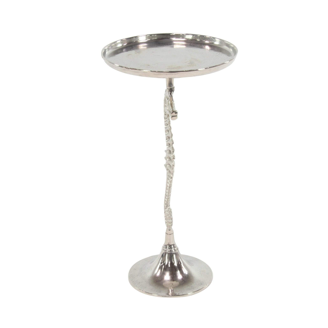 Coastal 29 Inch Round Aluminum Seahorse Accent Table by Silver Modern - Diamond Home USA