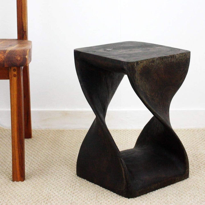 Handmade Original Wood Twist Stool - 12 X 18 Black Brown Novelty Transitional - Diamond Home USA