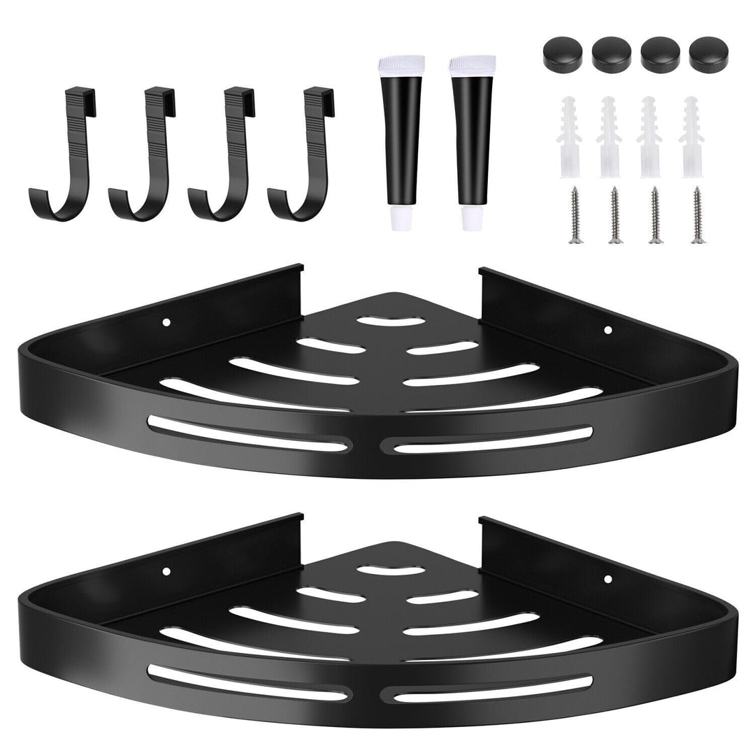 Wall-Mounted Corner Shower Caddy Shelves Black Color Block Modern Contemporary