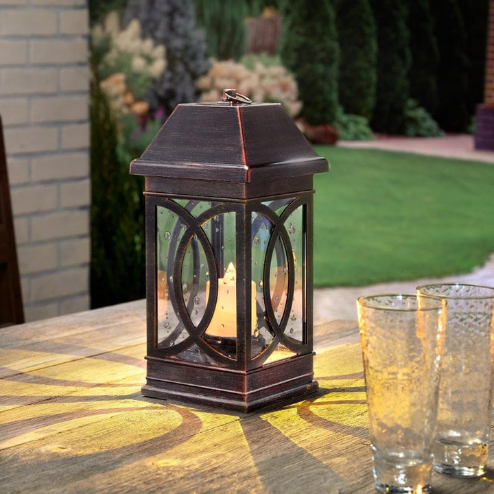 San Ii Solar Lantern -Antique Bronze (4/cs) Brown Clear Metallic Mission - Diamond Home USA