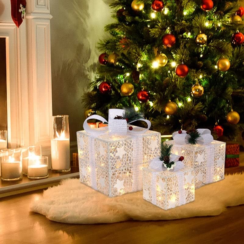 Lighted Gift Boxes Christmas Decoration Set of 3 Outdoor - Diamond Home USA