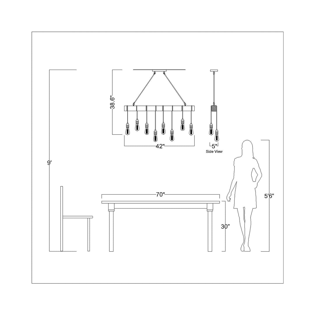 8-Light Natural Wooden Beam Linear Chandelier 41.7 Inches L X 5 W 38.6 H - Diamond Home USA