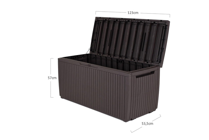 Keter Cushion Box Rainproof Balcony Springwood Cushion Storage Box Brown 123 x - Diamond Home USA