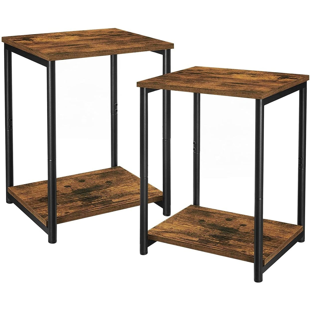 Vintage End Tables Set of 2 Side with Storage Shelf and Steel Frame for Living
