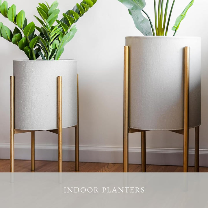 Aspire Mid-Century Modern Planter Set of 2 Gray Indoor Plant Pots with Golden - Diamond Home USA