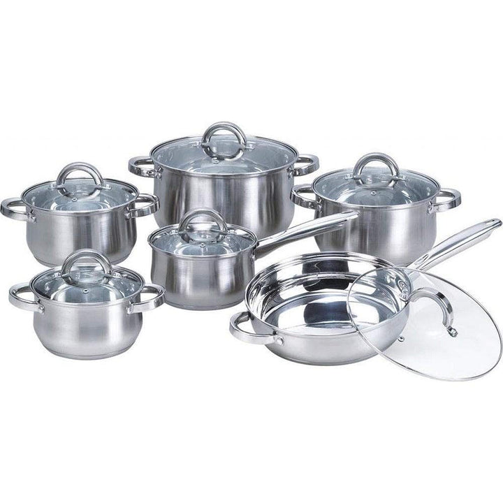 Silver 12-Piece Stainless Steel Cookware Set with Glass Lid 12 Piece 2 - Diamond Home USA
