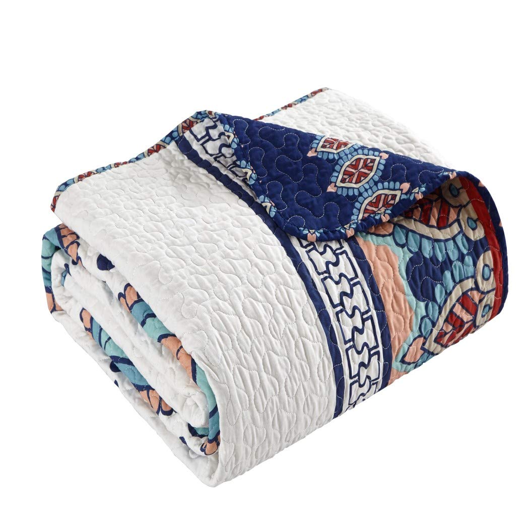 MPN 4 Piece Artistic Blue White Bohemian Southwest Quilt Queen Set Hippie Themed - Diamond Home USA