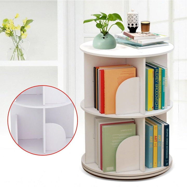 Rotating Bookshelf Display 2 Shelf Bookcase White Novelty Wood Painted Handmade - Diamond Home USA