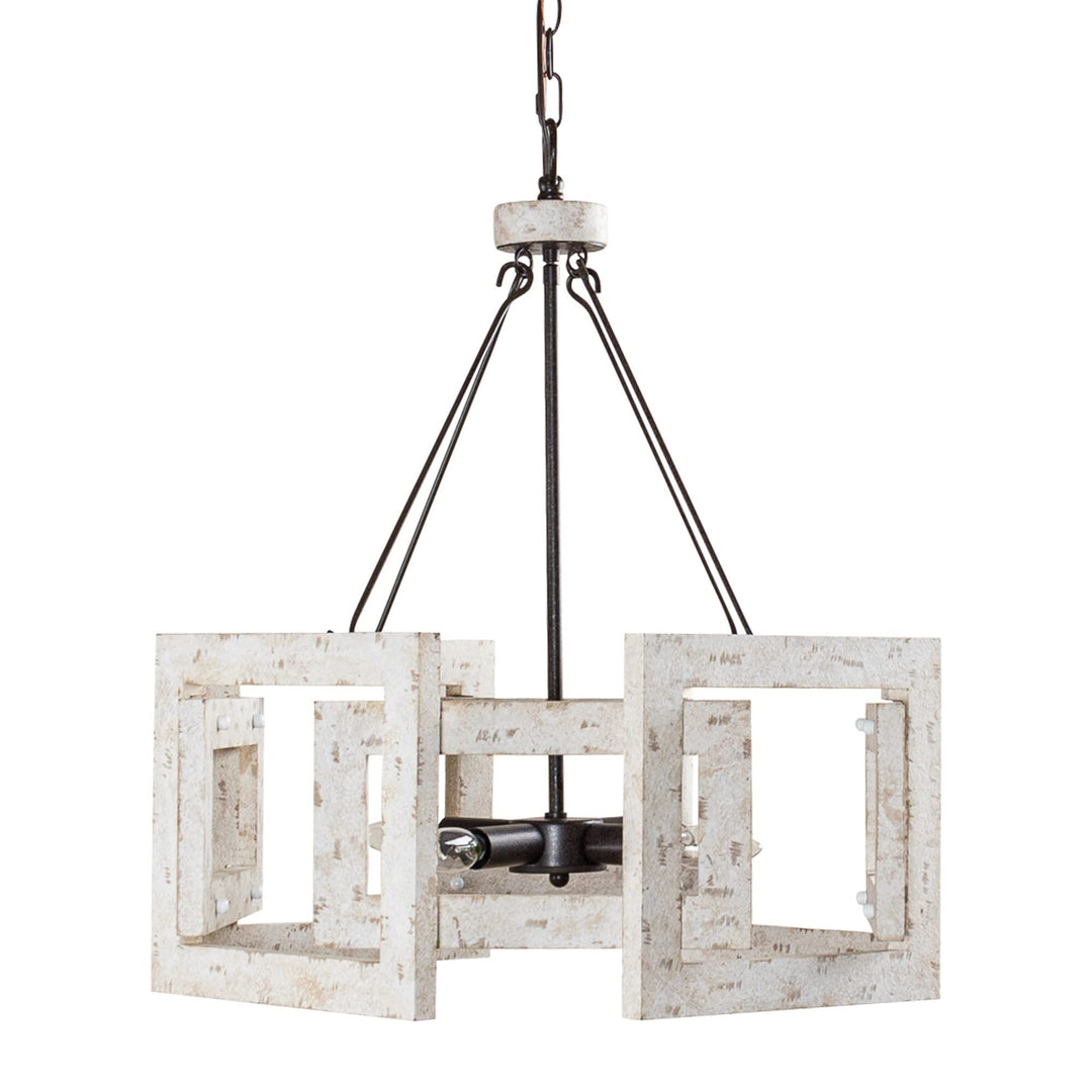 Distressed White Wood 4-light Chandelier Bohemian Eclectic Farmhouse Mid-century - Diamond Home USA