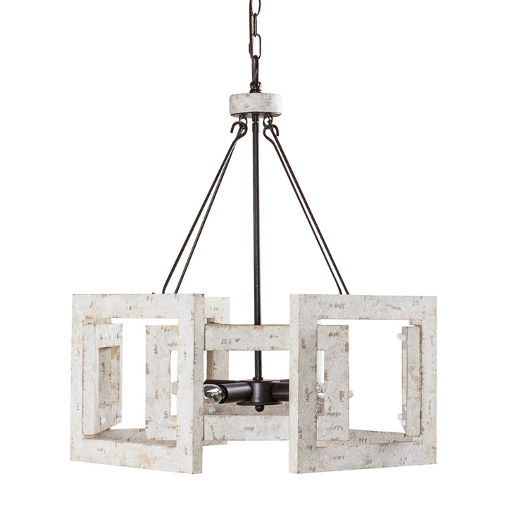 Distressed White Wood 4-light Chandelier Bohemian Eclectic Farmhouse Mid-century - Diamond Home USA