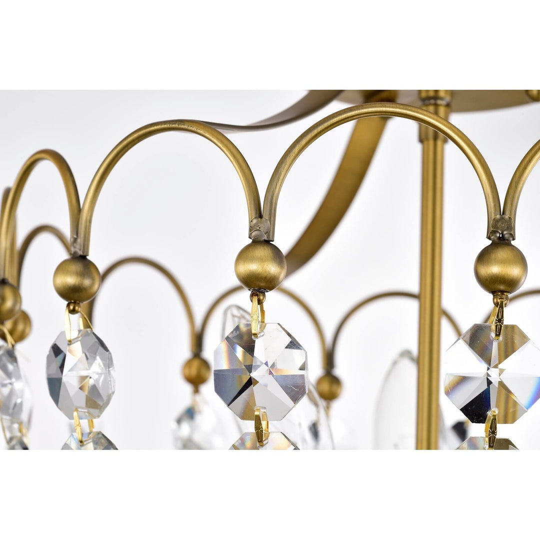 Vintage Brass 3-light Glam Semi Flush Mount with Crystal Steel Dimmable - Diamond Home USA