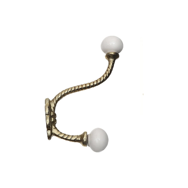 Iron Twist Hook with Ceramic Ivory Knob (Gold) Set of 4 Gold Classic Metal Matte