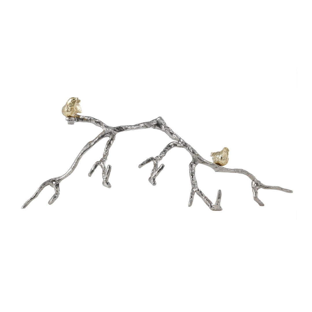Decorative Wall Hook Branch Shaped with Birds Silver and Gold Modern
