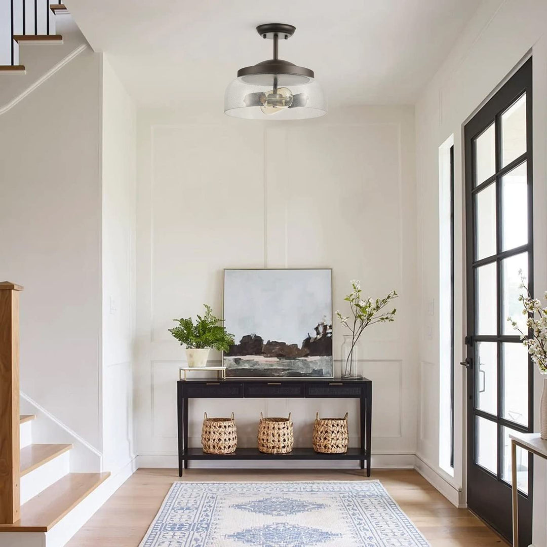 Vintage Farmhouse 2-light Bubble Glass Semi Flush Mount Ceiling Light Brown Iron - Diamond Home USA