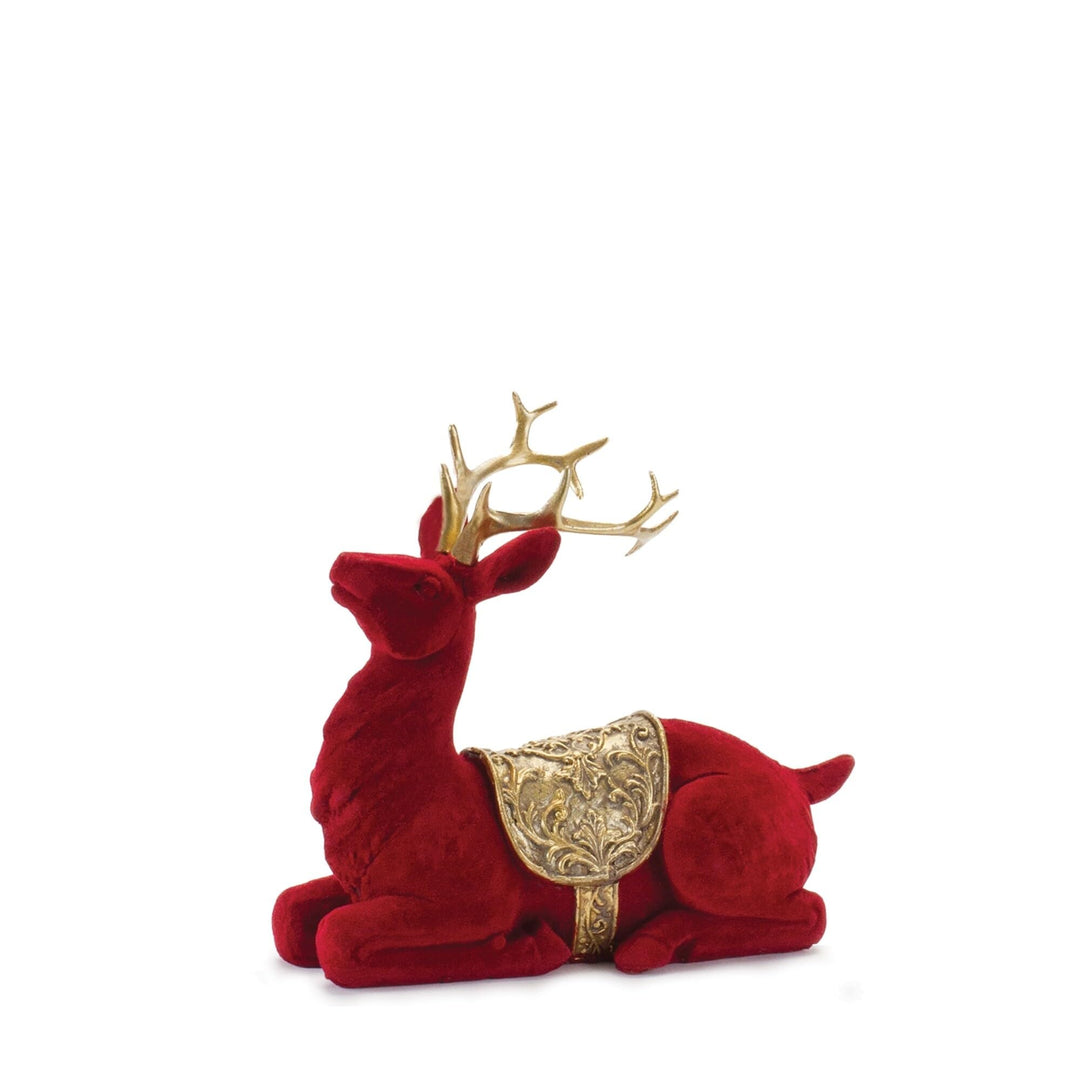 Flocked Deer Figurines (Set of 2) Red Resin - Diamond Home USA