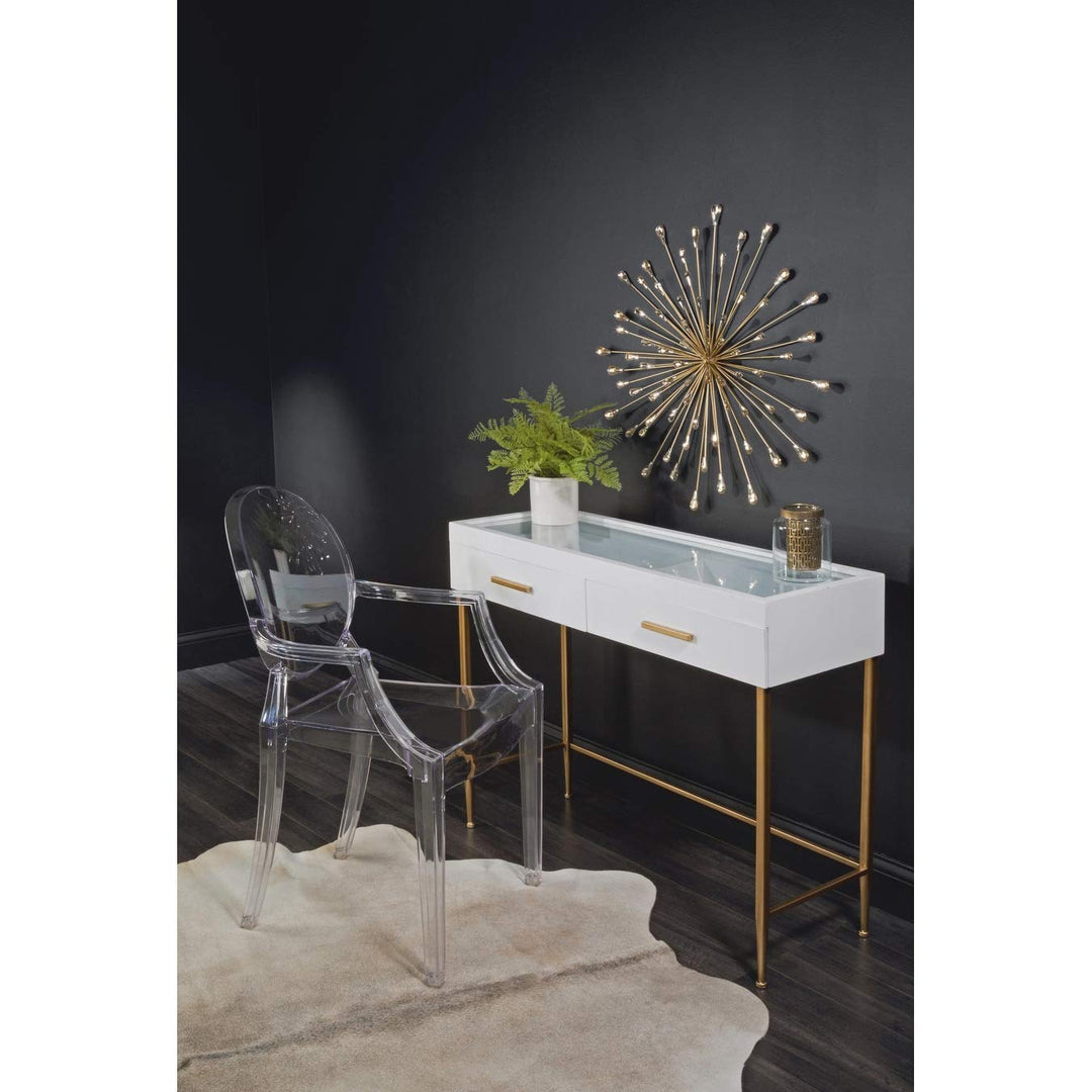 28" Dia Gold Starburst Metal/clear Beads Wall Art Clear Modern Contemporary - Diamond Home USA