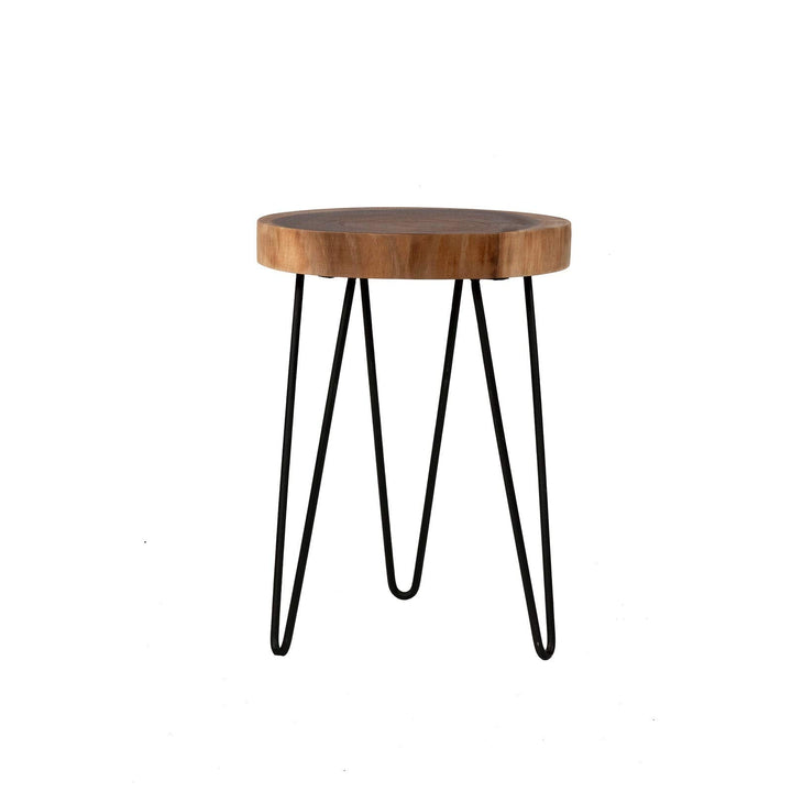 Brown Teakwood Round Accent Table Rustic Teak Wood Metal Finish Natural Includes - Diamond Home USA